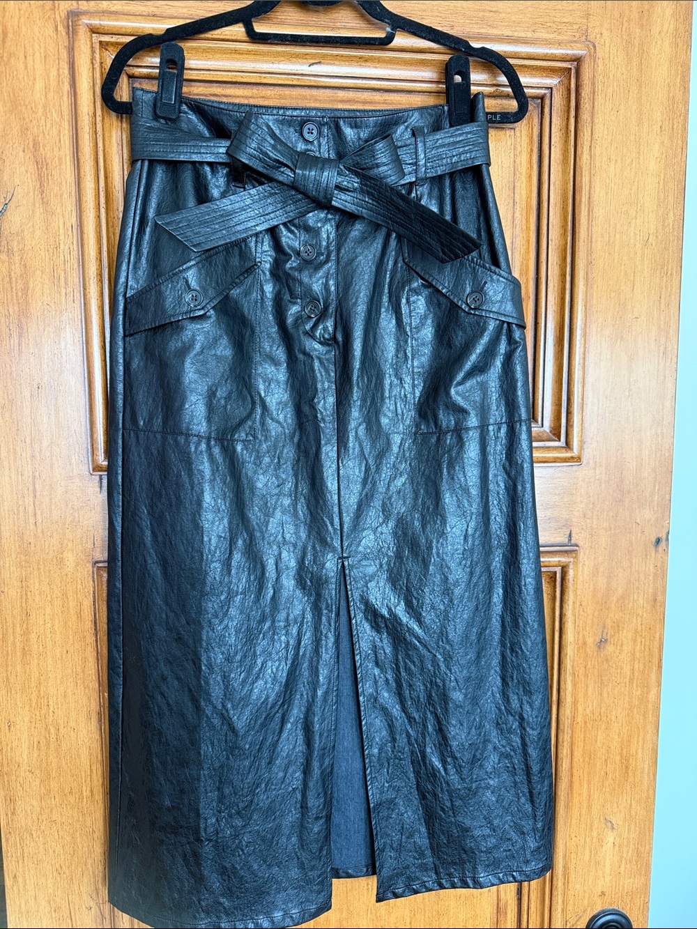 Rails Black Faux Leather Midi Skirt with Tie Waist